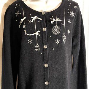 NWT by NOUVEAUX Women's Size SMALL Holiday Christmas Black Decorative Sweater